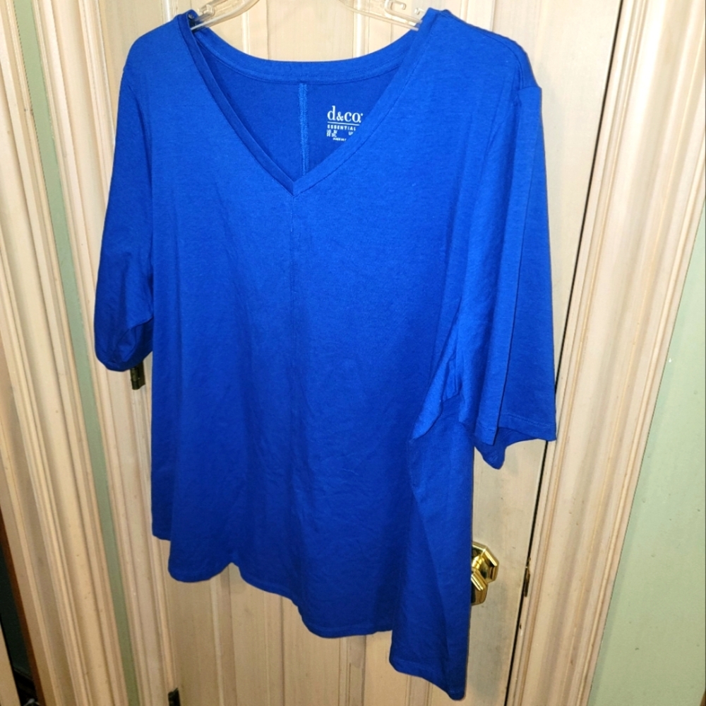 Womens Plus Sz 3X Denim & Co Royal Blue V-Neck Shirt